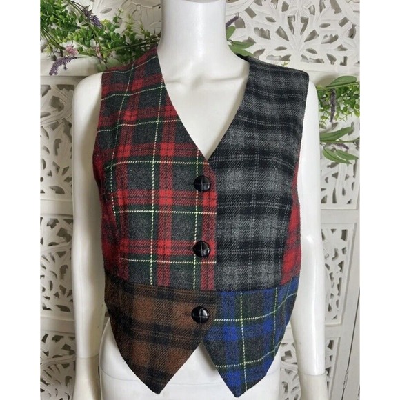 90s Parisian Signature Women's Plaid Vest Wool Blend Size Medium - Picture 1 of 8